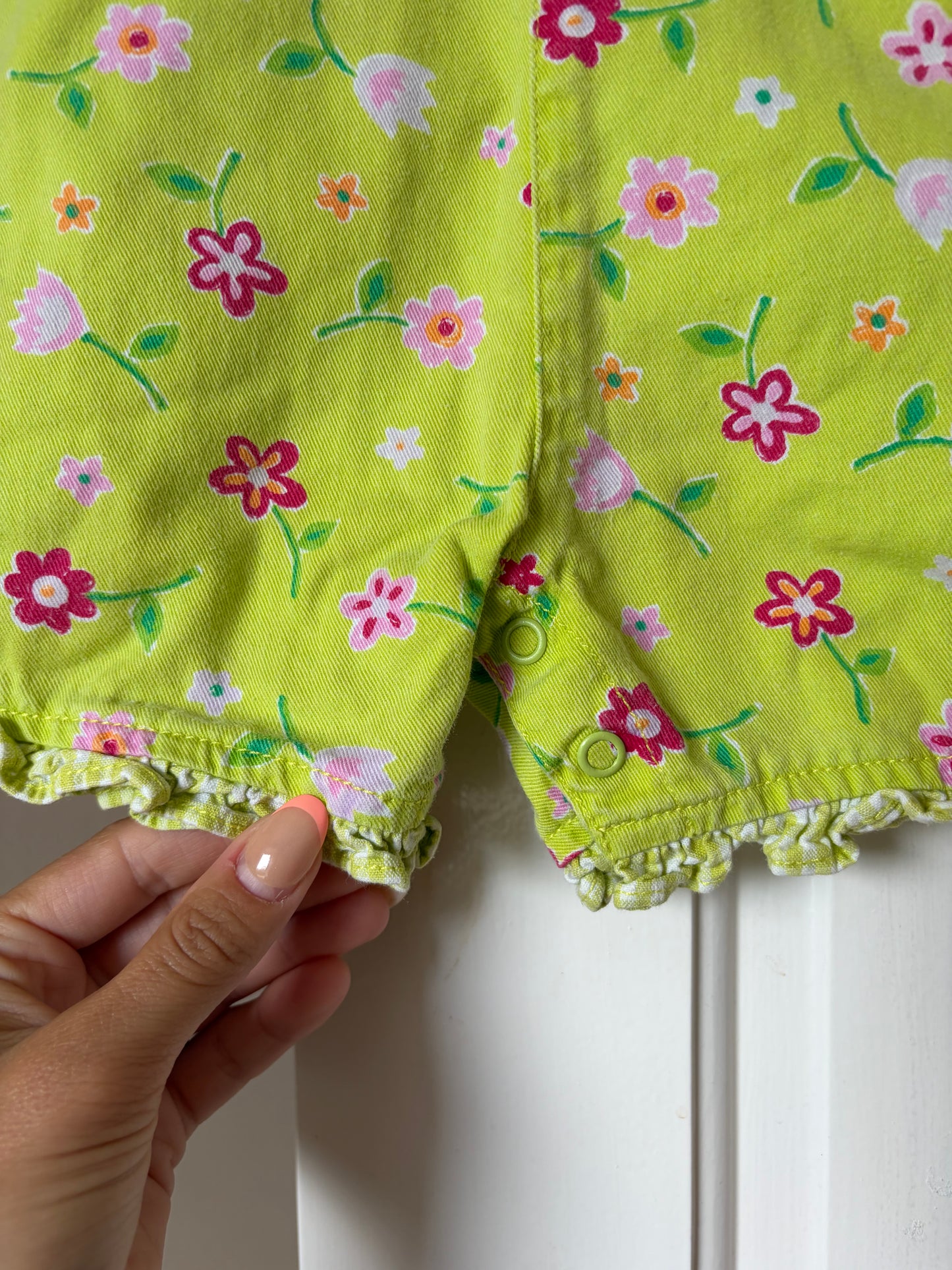 Vintage Floral & Gingham Green Shortalls 0-3 Months