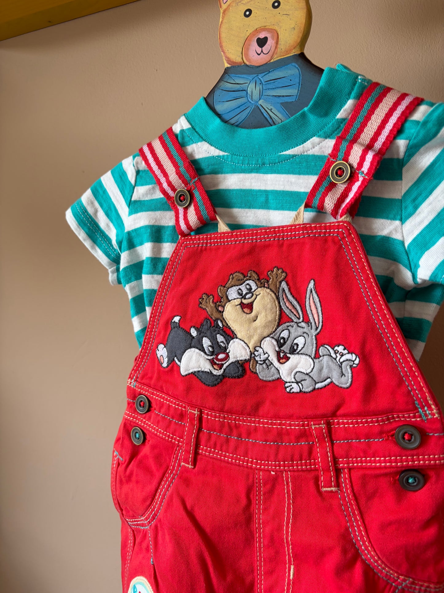 Y2K Looney Tunes Dungarees, Top and Socks 0-3 Months