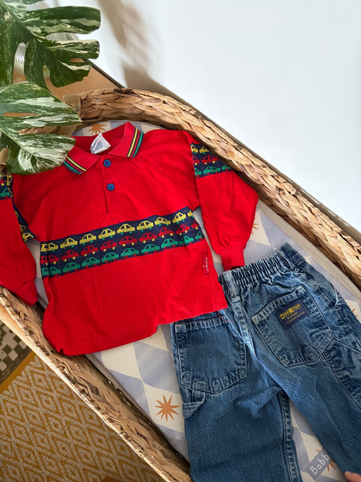 Vintage OshKosh Cars Polo Top & Jeans 2 Years