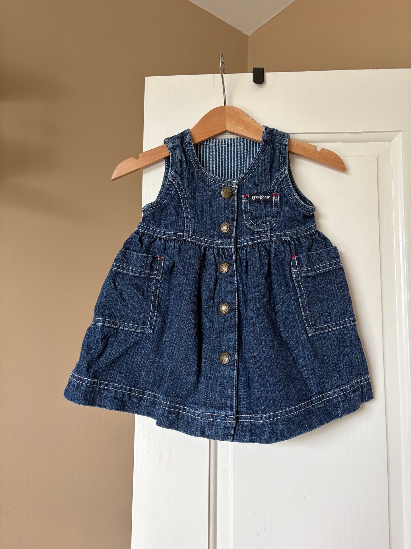 Vintage Oshkosh Hickory Striped Denim Dress 3 Months