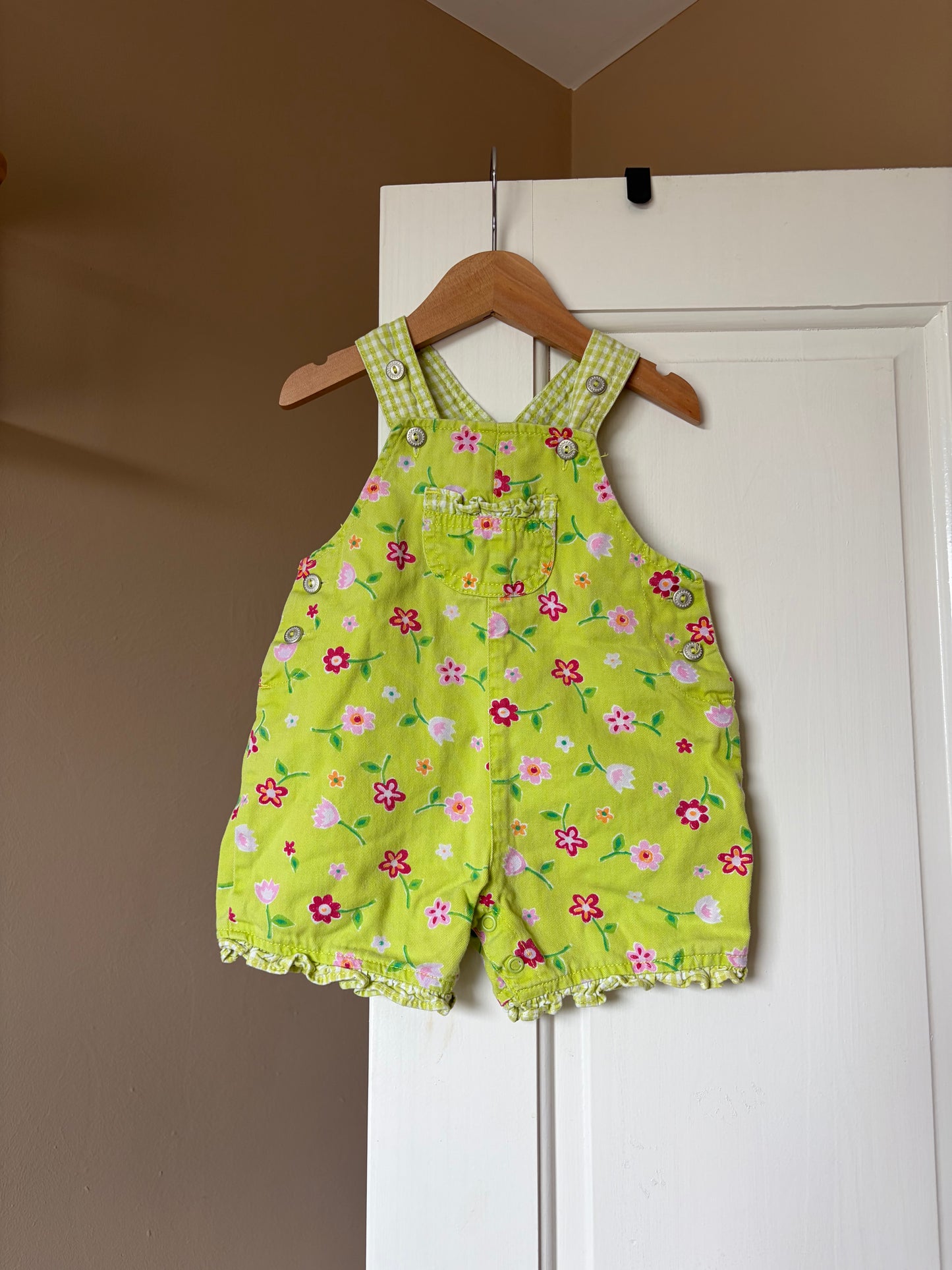 Vintage Floral & Gingham Green Shortalls 0-3 Months