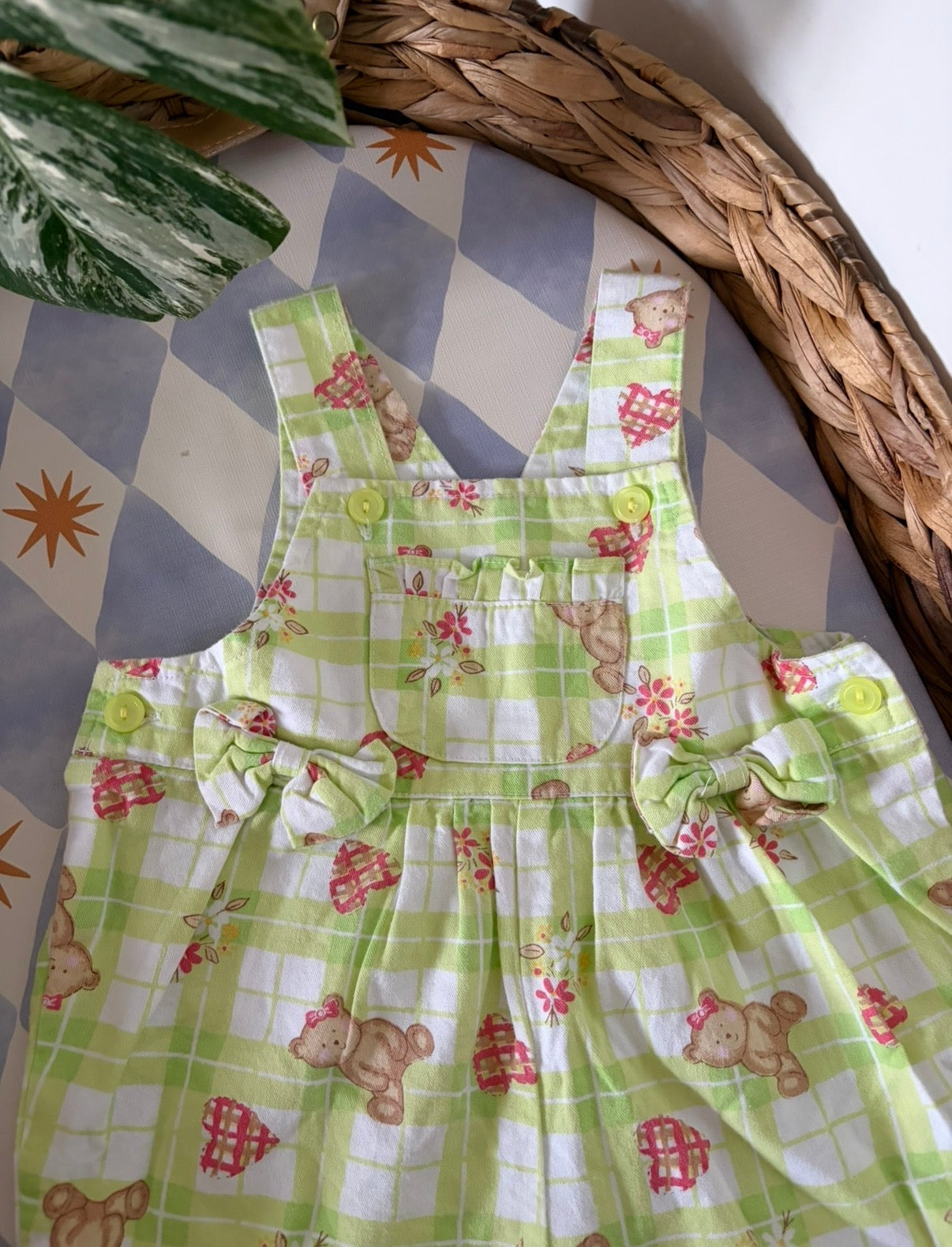 Vintage Teddy Gingham Shortalls 0-3 Months