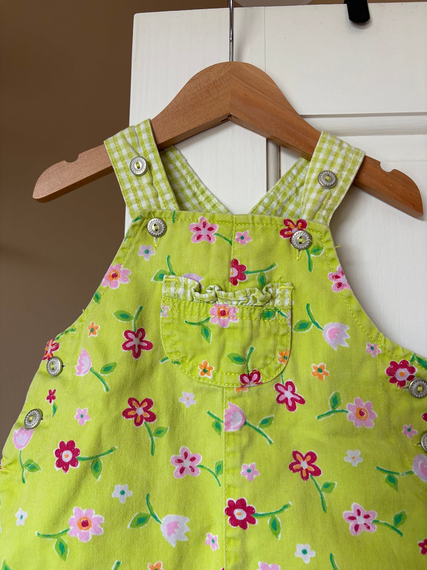 Vintage Floral & Gingham Green Shortalls 0-3 Months