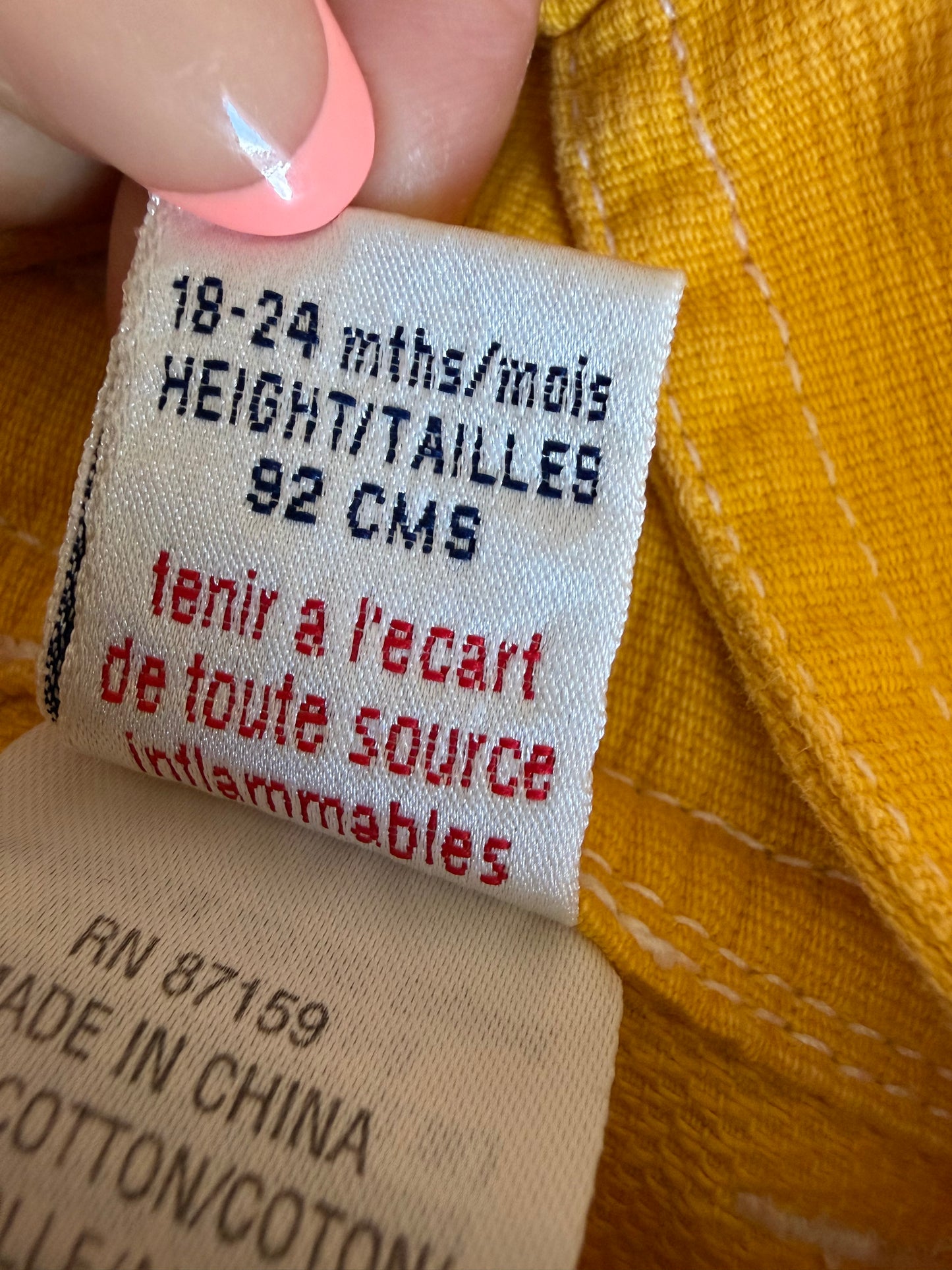 Vintage Yellow Wide Leg Shortalls 18-24 Months