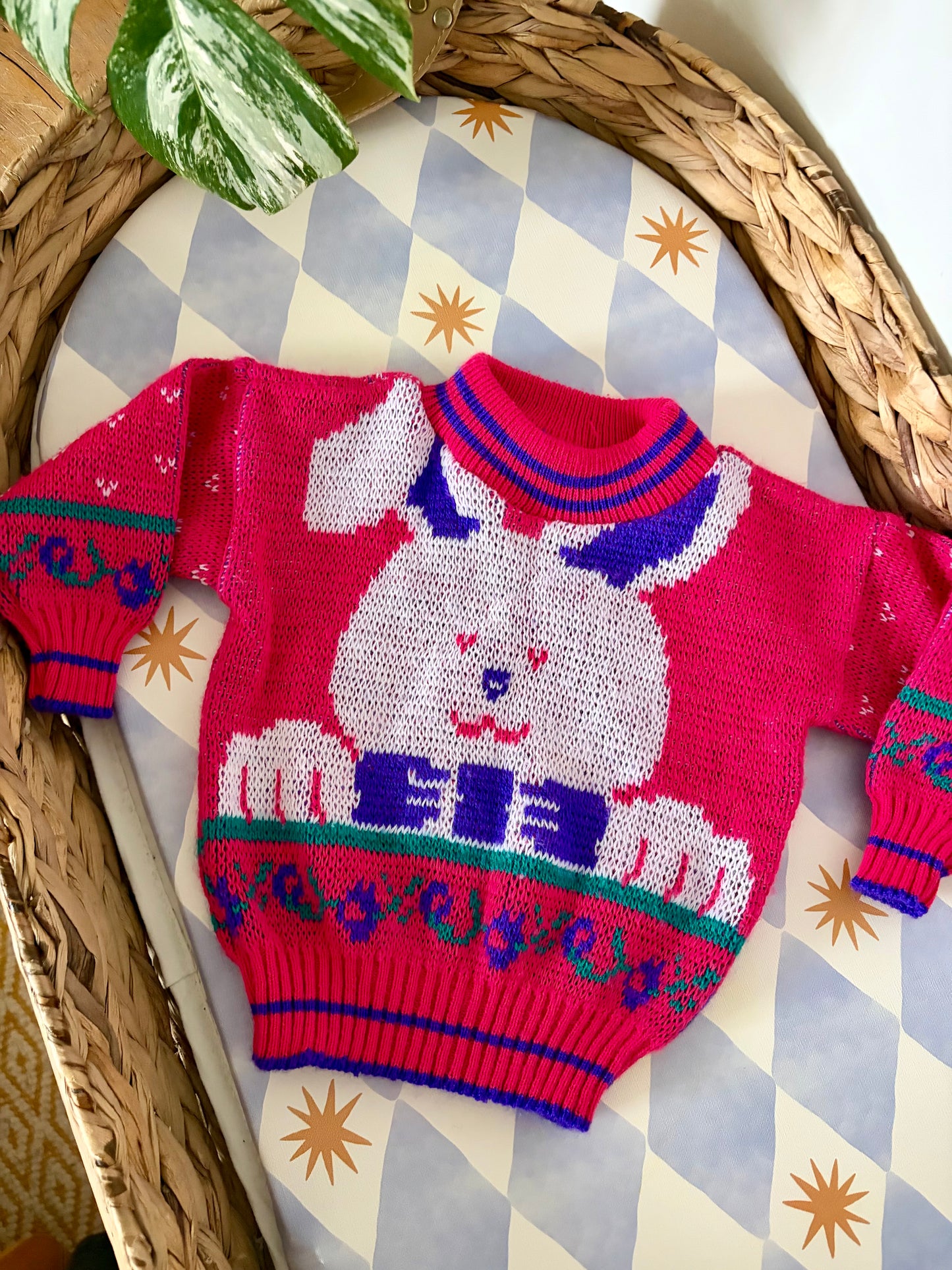 Vintage Knitted Rabbit Jumper 6-12 Months