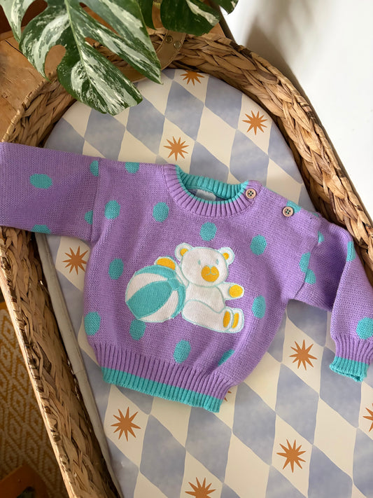 Vintage Knitted Bear & Ball Jumper 6-12 Months