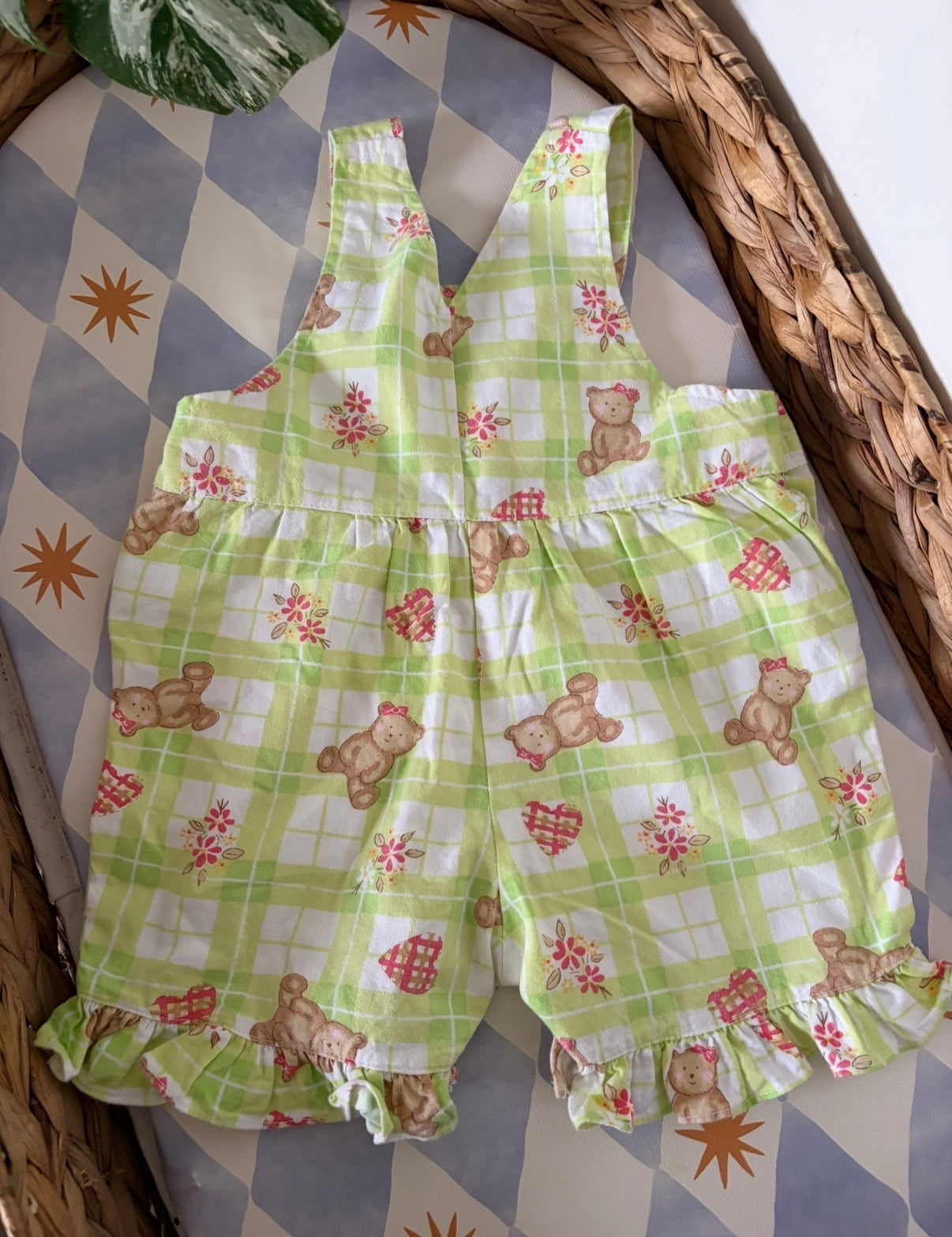 Vintage Teddy Gingham Shortalls 0-3 Months