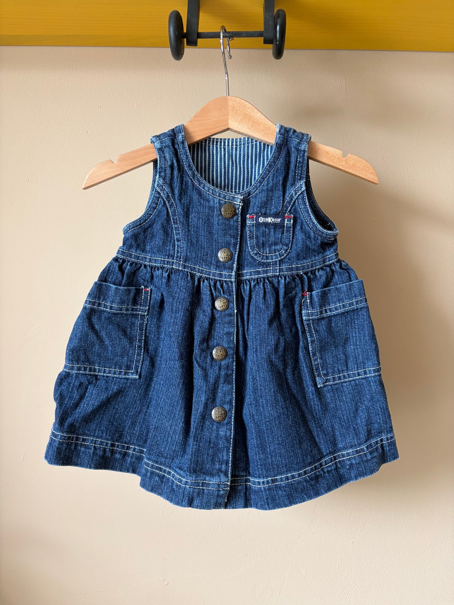 Vintage Oshkosh Hickory Striped Denim Dress 3 Months