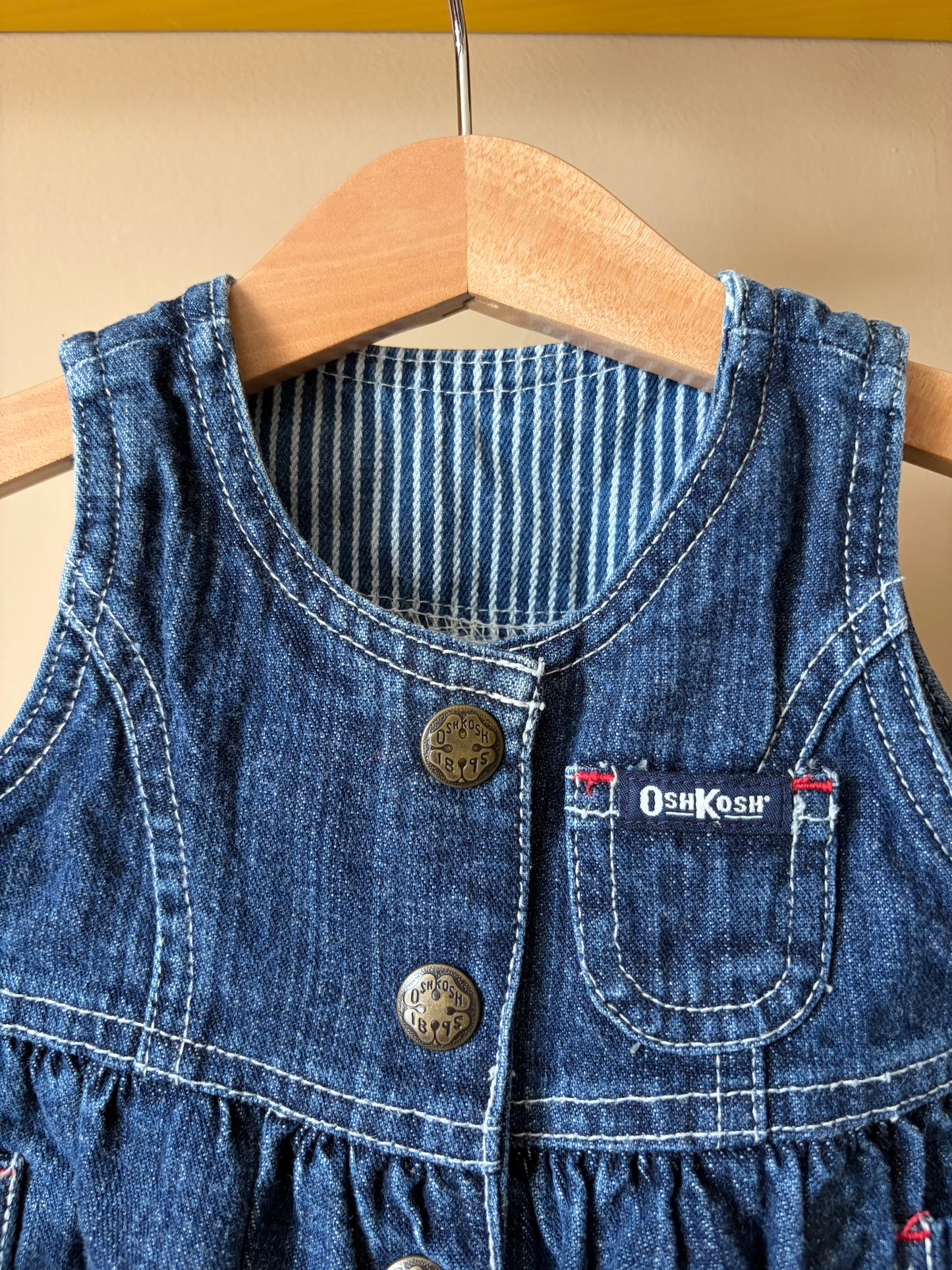 Vintage Oshkosh Hickory Striped Denim Dress 3 Months