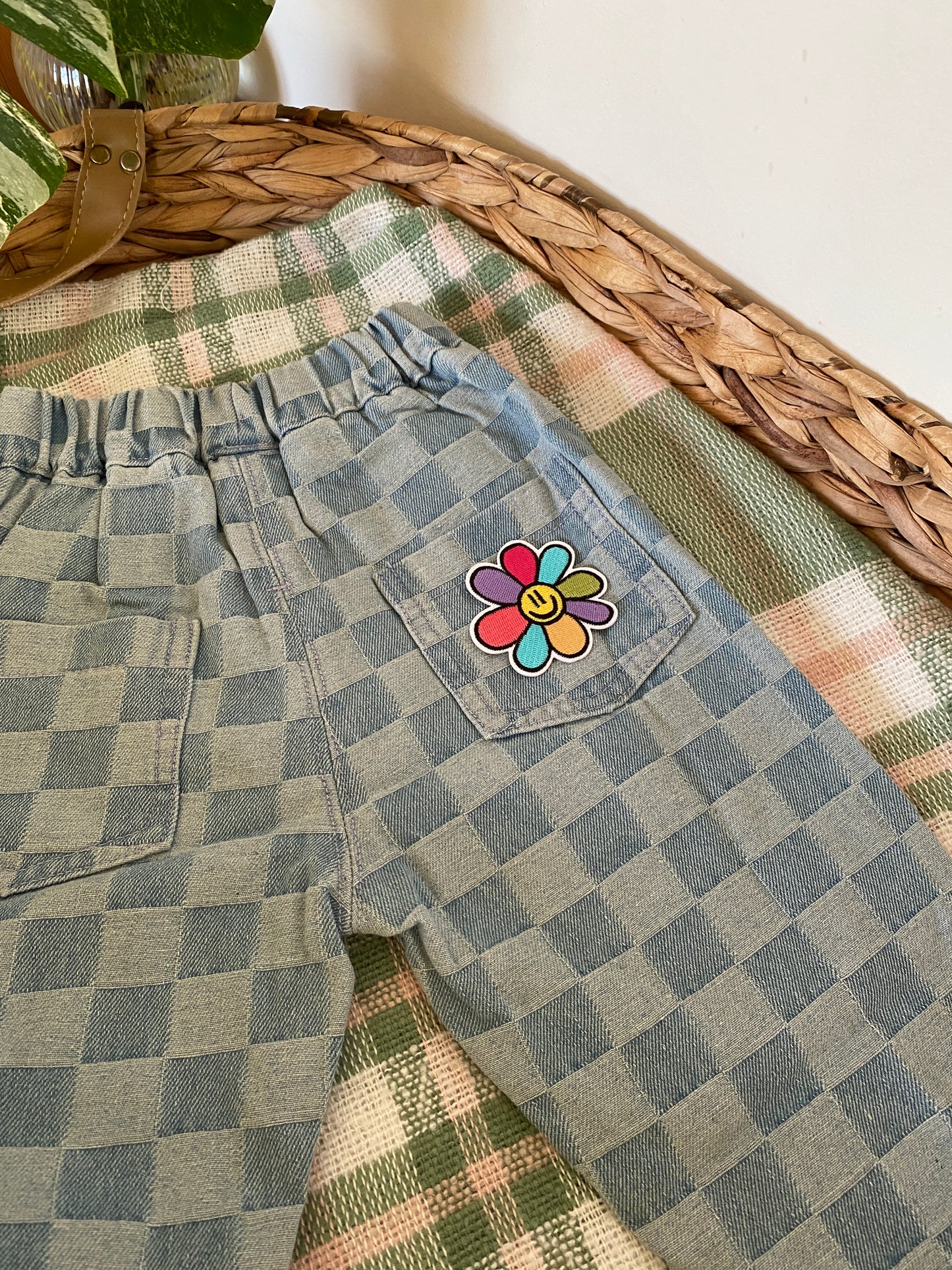 Checkerboard Wide Leg Jeans