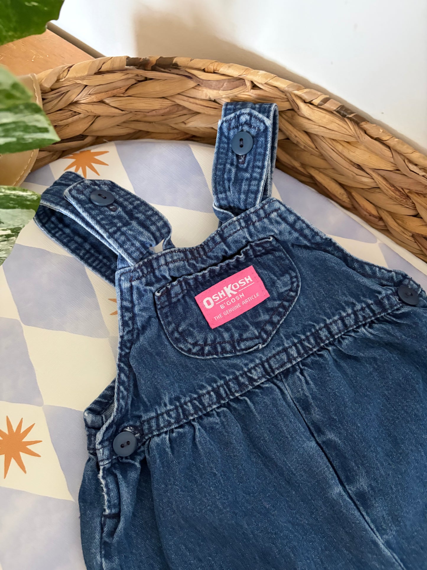 Vintage OshKosh Bubble Bow Union Made Dungarees 6-9 Months