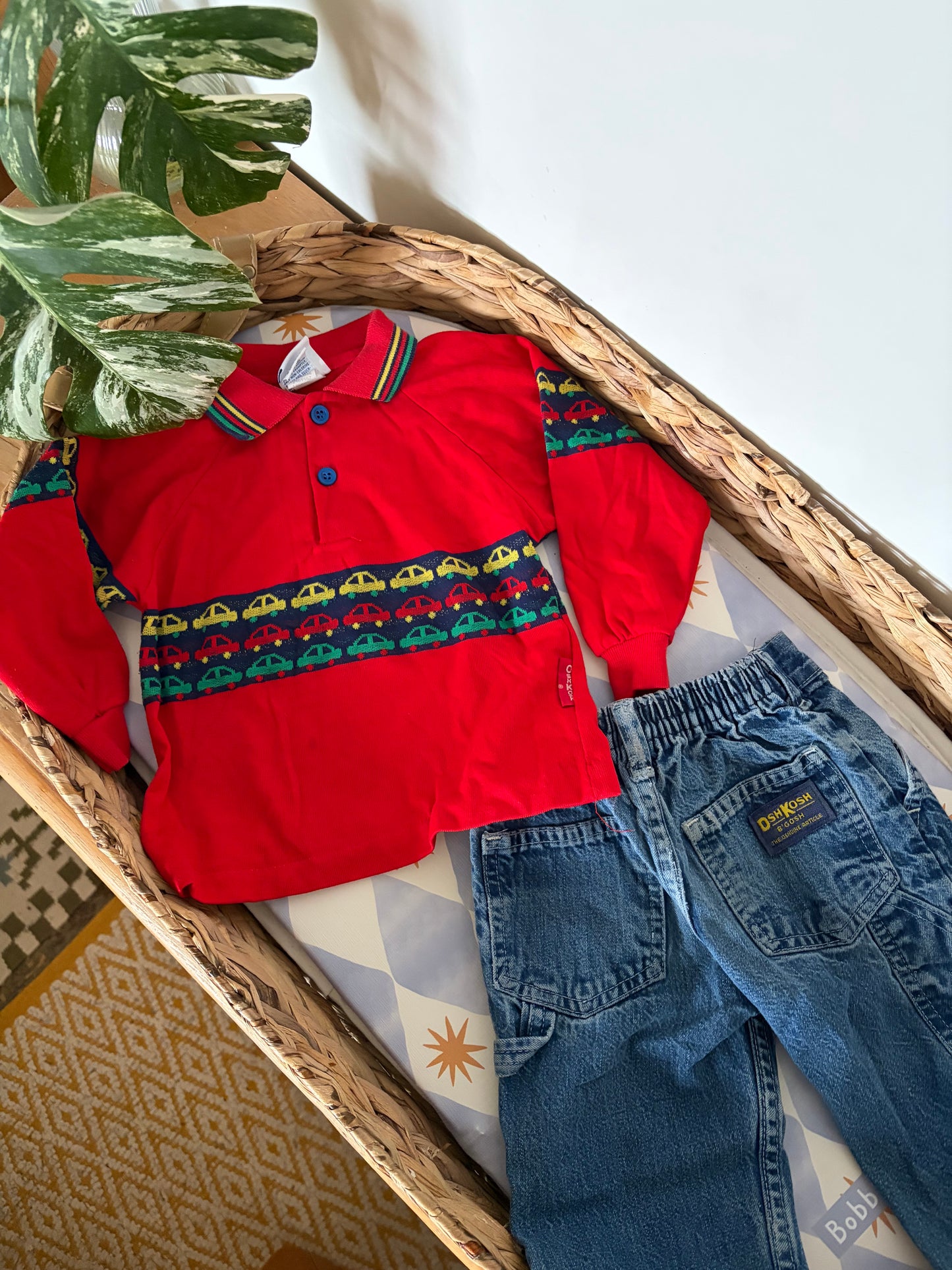 Vintage OshKosh Cars Polo Top & Jeans 2 Years