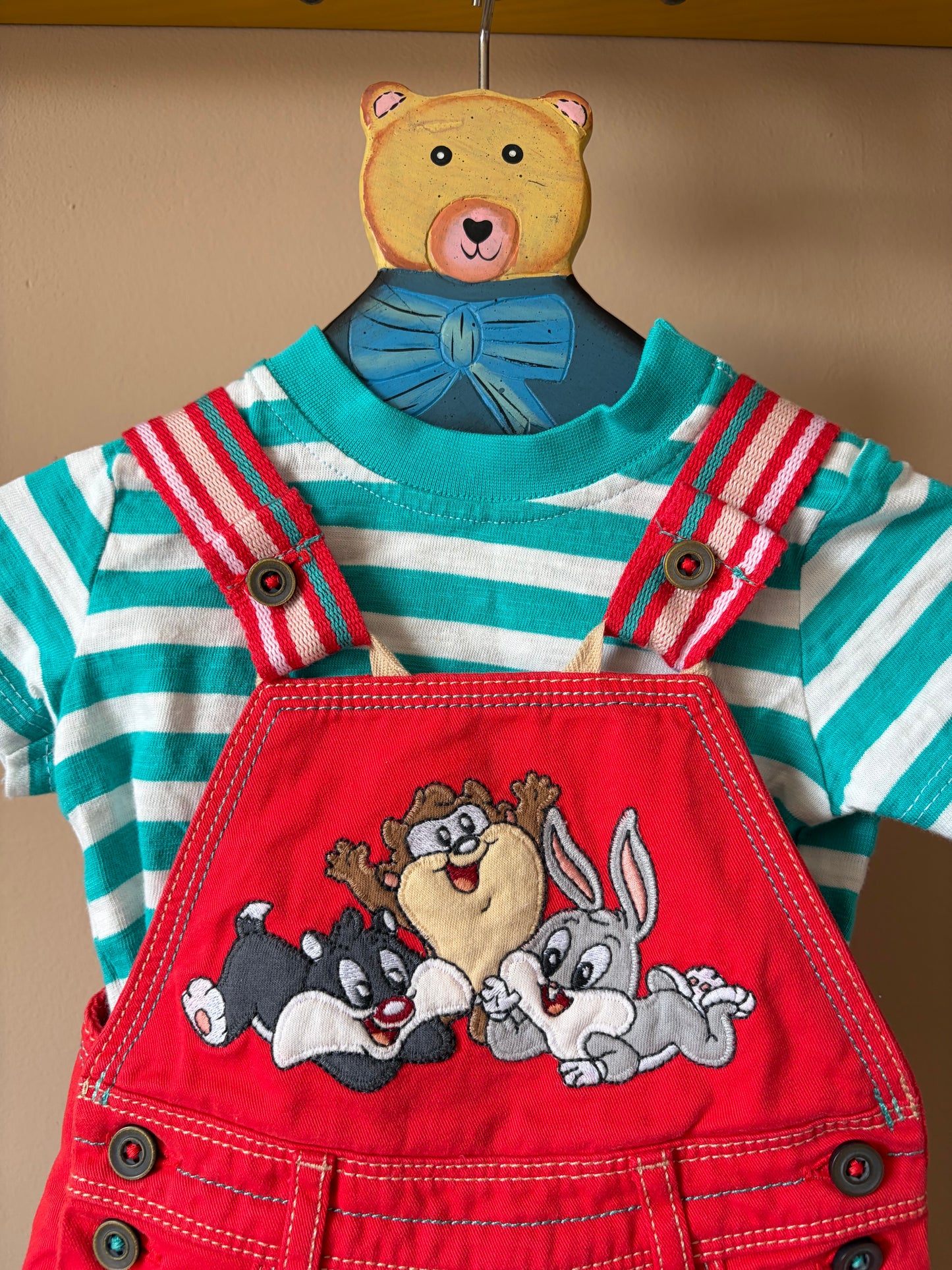Y2K Looney Tunes Dungarees, Top and Socks 0-3 Months