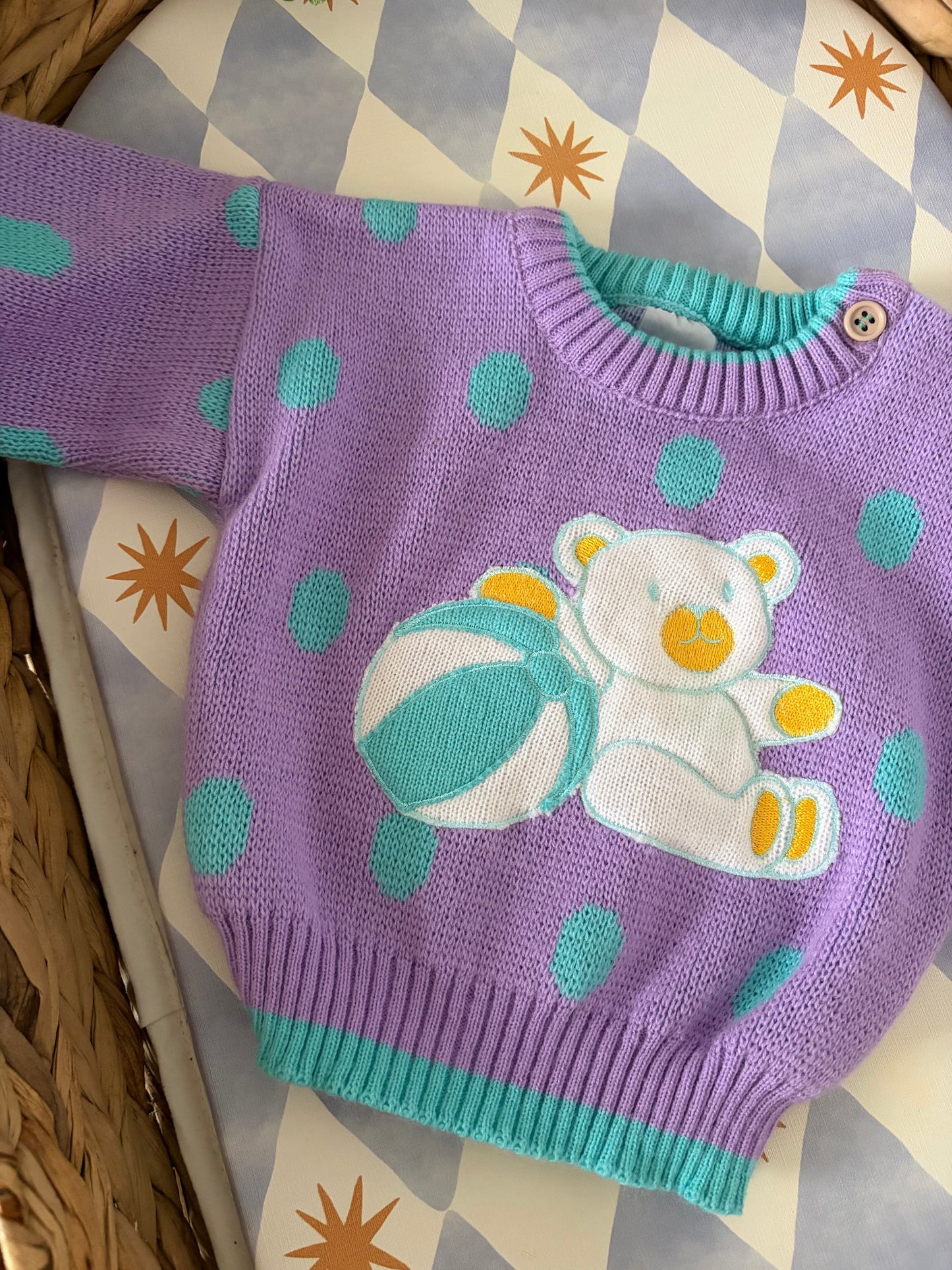 Vintage Knitted Bear & Ball Jumper 6-12 Months