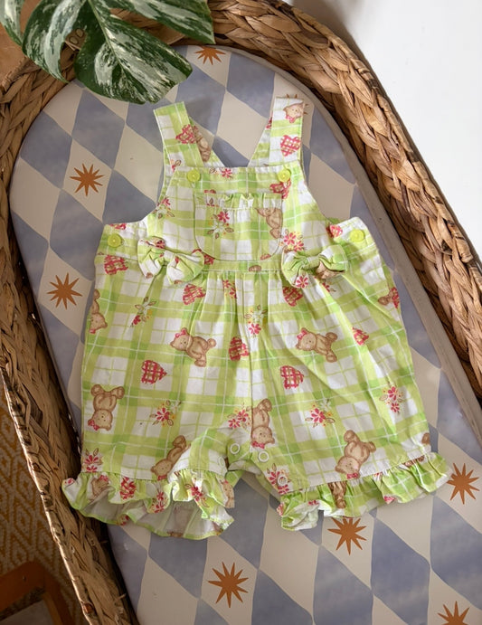 Vintage Teddy Gingham Shortalls 0-3 Months