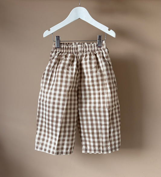 Gingham Wide Leg Trousers Brown