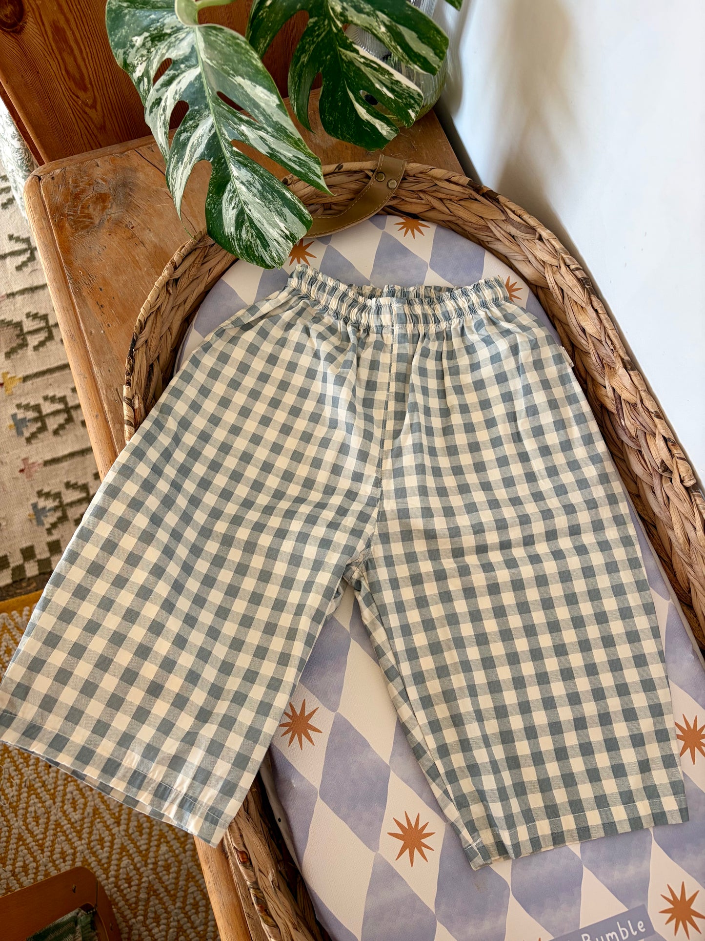 Gingham Wide Leg Trousers Blue