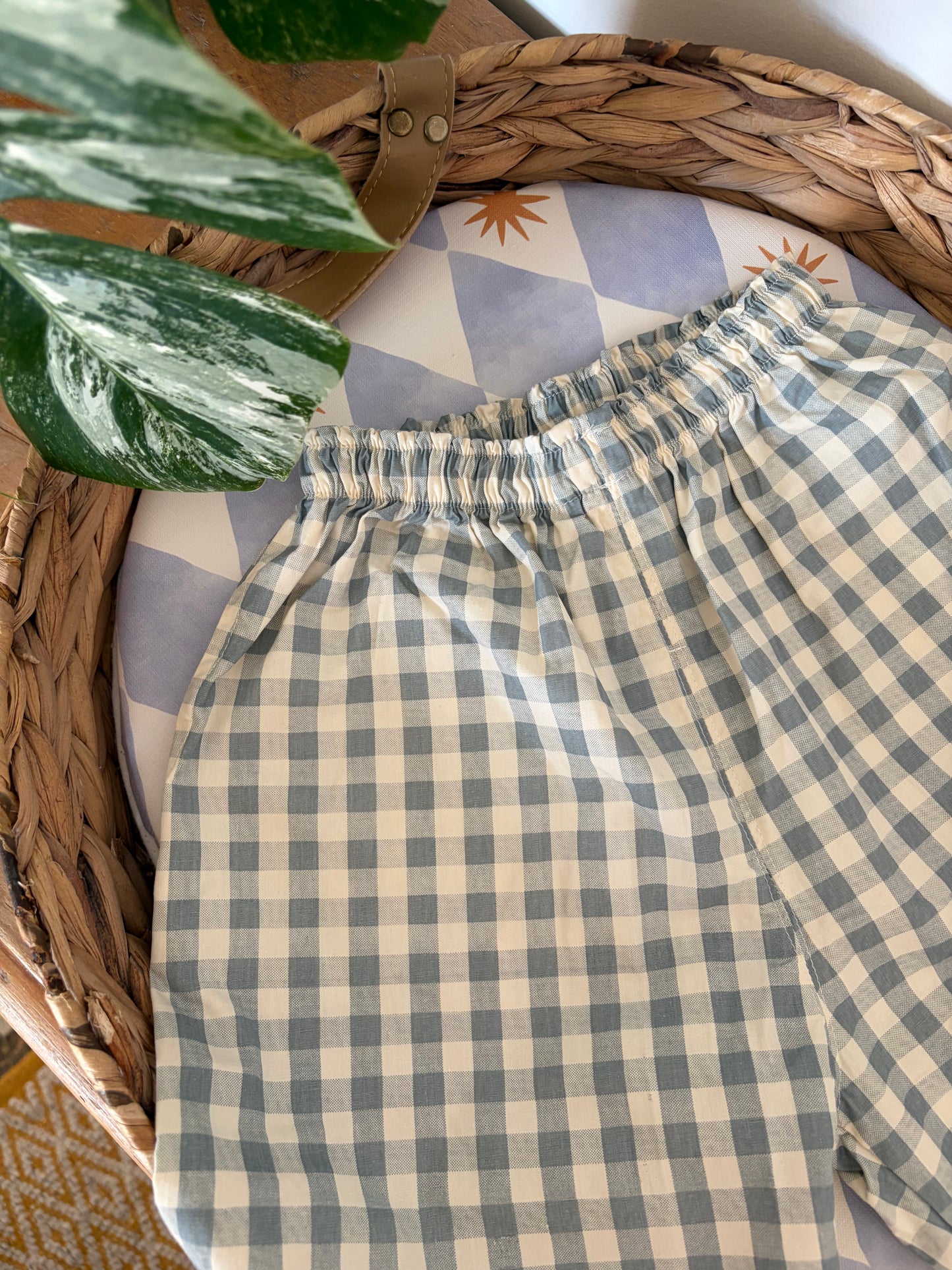 Gingham Wide Leg Trousers Blue