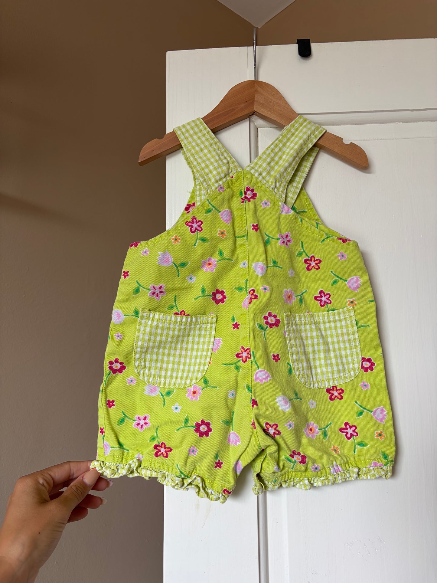 Vintage Floral & Gingham Green Shortalls 0-3 Months