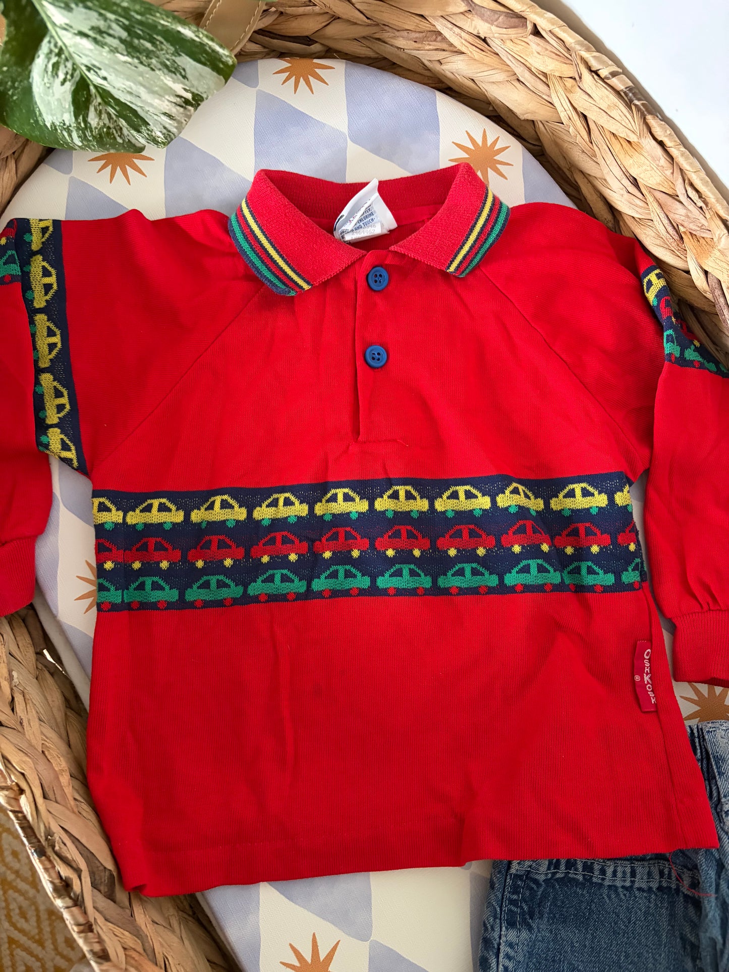 Vintage OshKosh Cars Polo Top & Jeans 2 Years