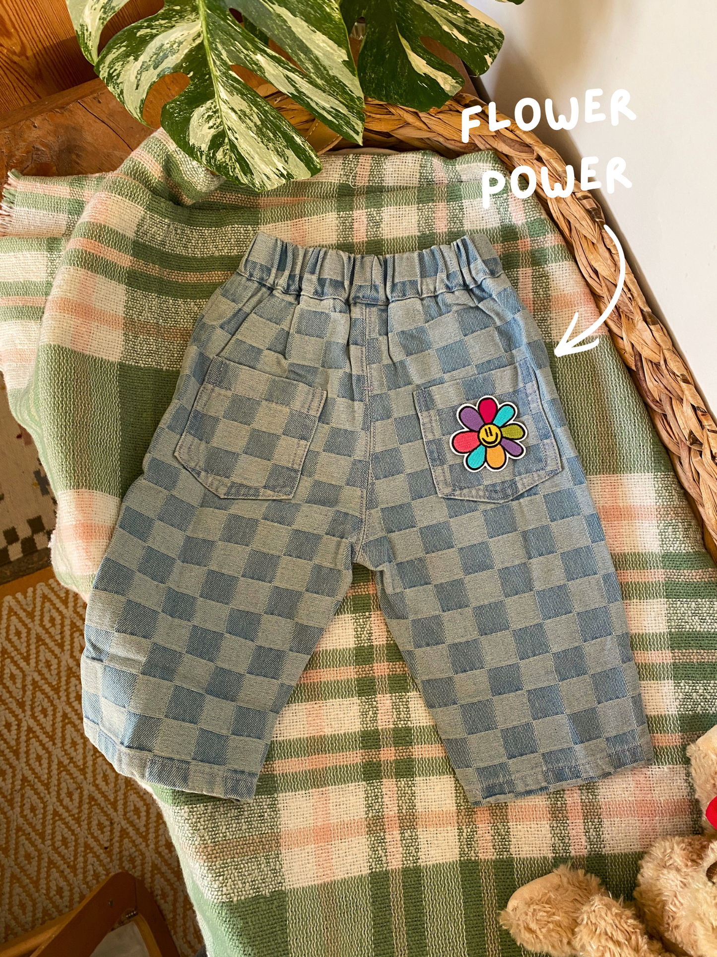 Checkerboard Wide Leg Jeans