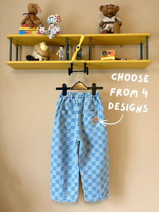 Checkerboard Wide Leg Jeans